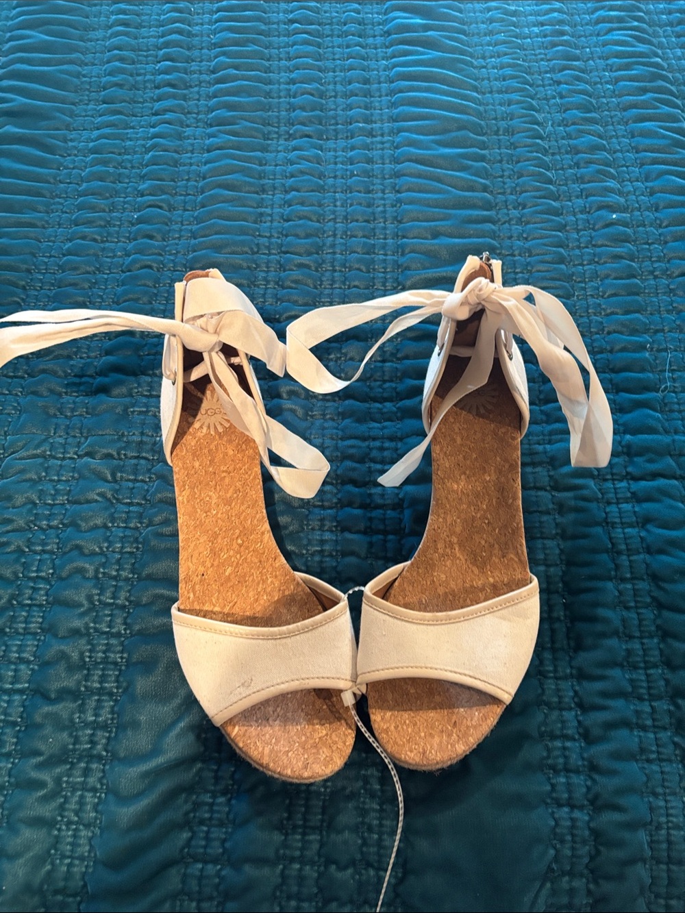 UGG Cream Cork Wedge Ankle-Tie Sandals